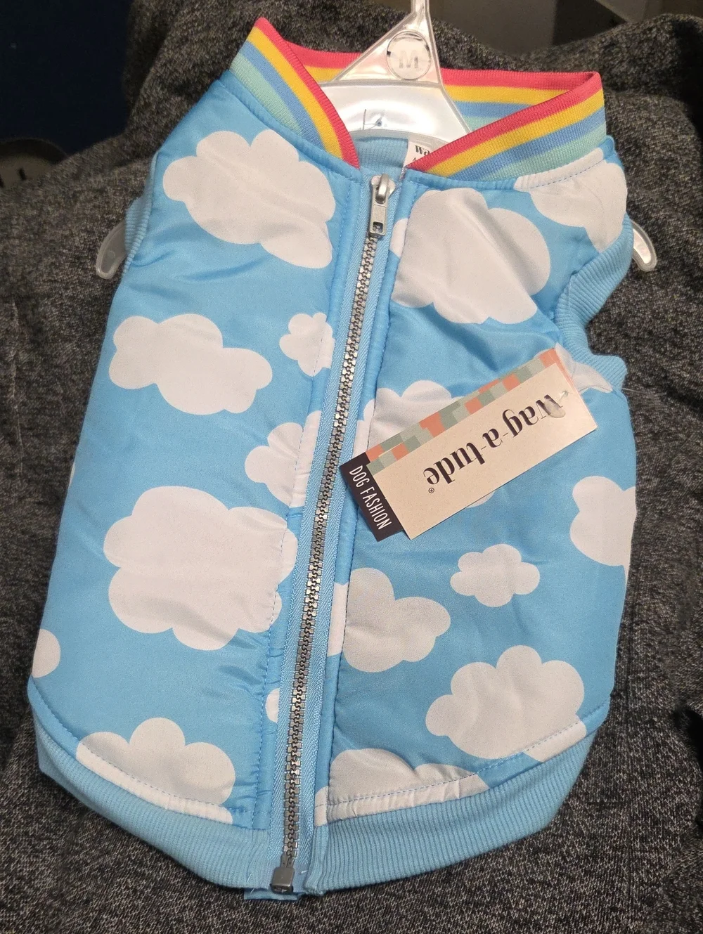 Wag-a-tude Cloud Print Blue Dog Jacket with Zipper